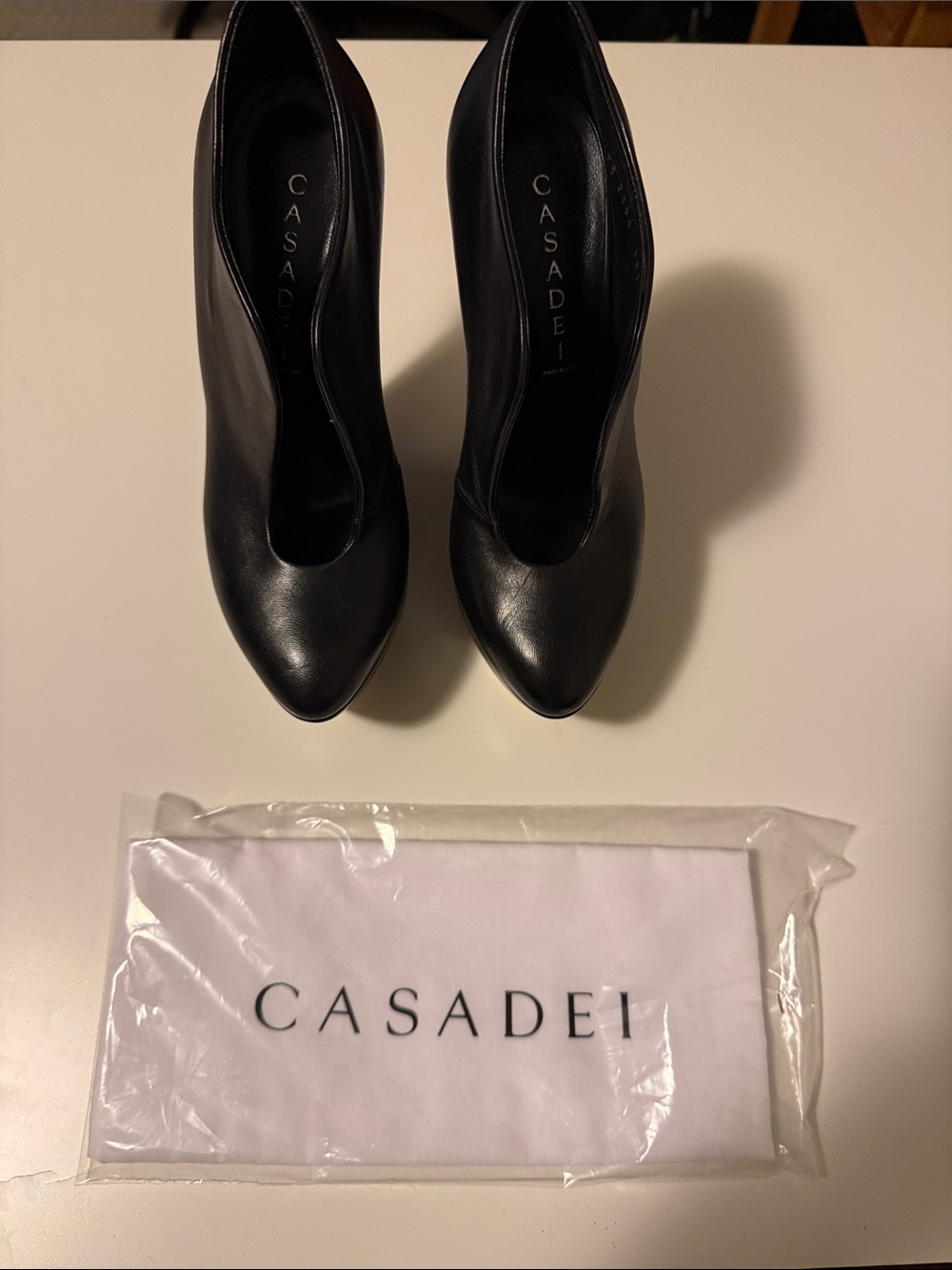 Casadei Black Leather Pointed Pumps with Low Cut Vamp